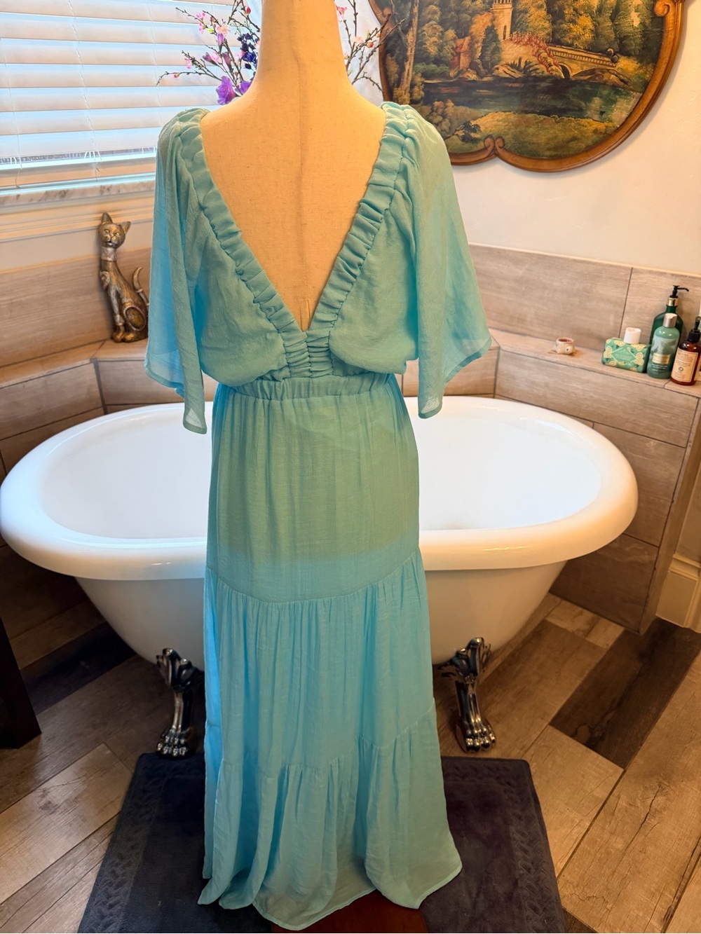 NWT Boston Proper Aqua Tiered Maxi Dress with V-Neck Summer Goddess Lightweight - Picture 8 of 12
